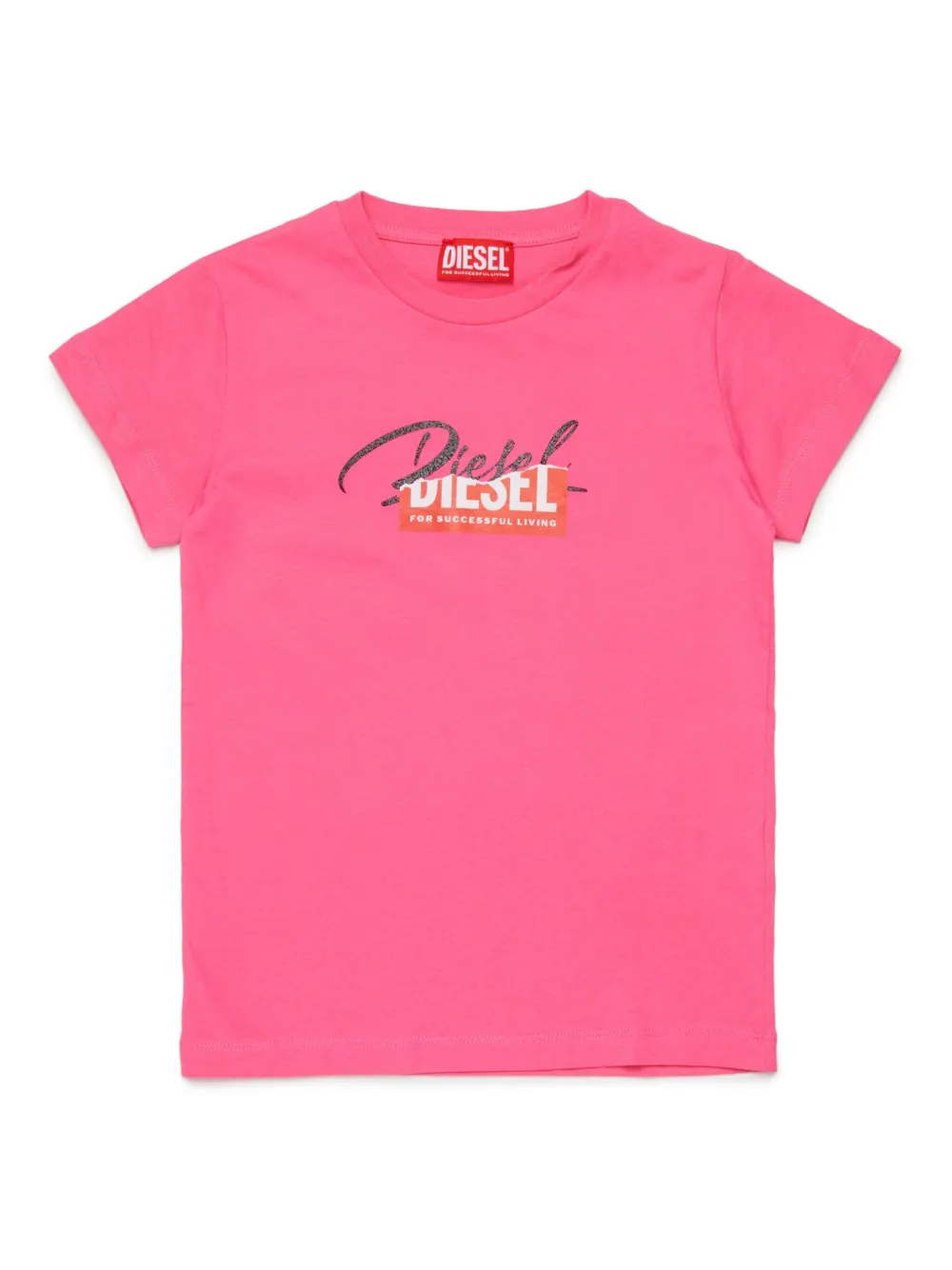 Diesel Kids Katoenen T-shirt met gerafelde logoprint Roze