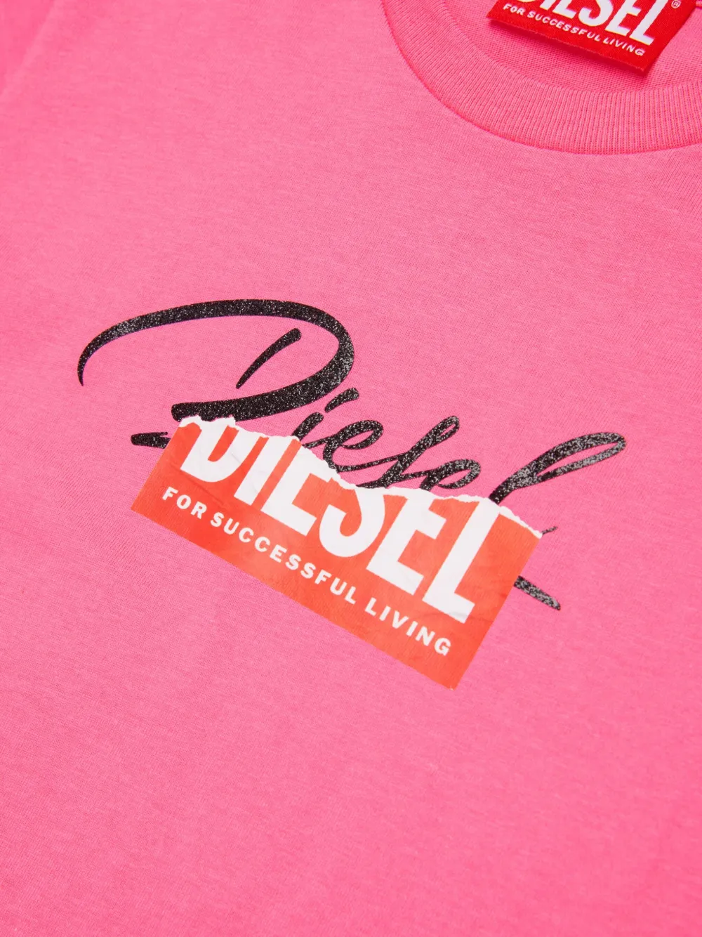 Diesel Kids Katoenen T-shirt met gerafelde logoprint Roze