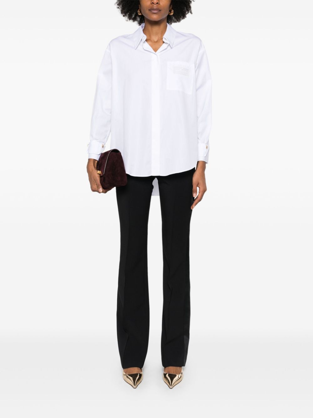 Elisabetta Franchi logo-embroidered poplin shirt - Wit