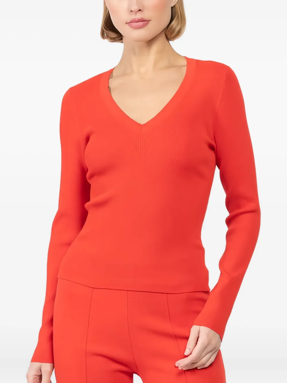 Veronica Beard Geripptes Callie T-Shirt mit V-Ausschnitt - Orange