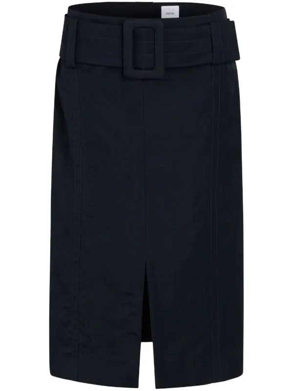 Patou Belted Midi Skirt in Blue
