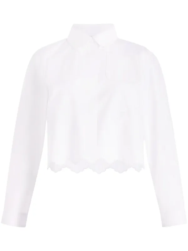 Patou Cropped Scalloped Poplin Shirt in White
