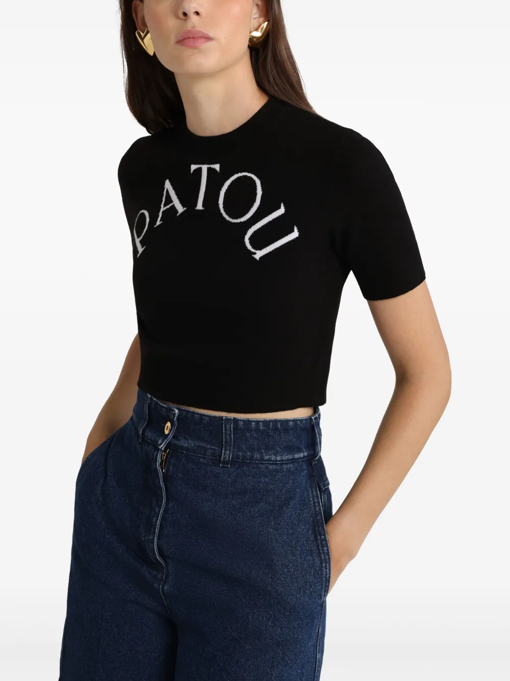 Shop Patou Logo-jacquard Cropped Top In Black