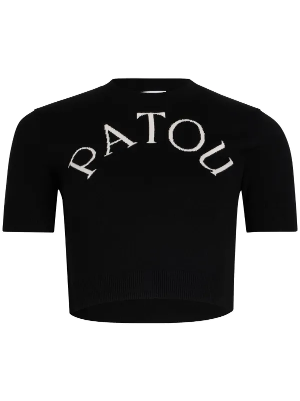 トップス PATOU cropped patou inatarsia top BLACK Patou logo-jacquard Cropped Top | Black | FARFETCH CH