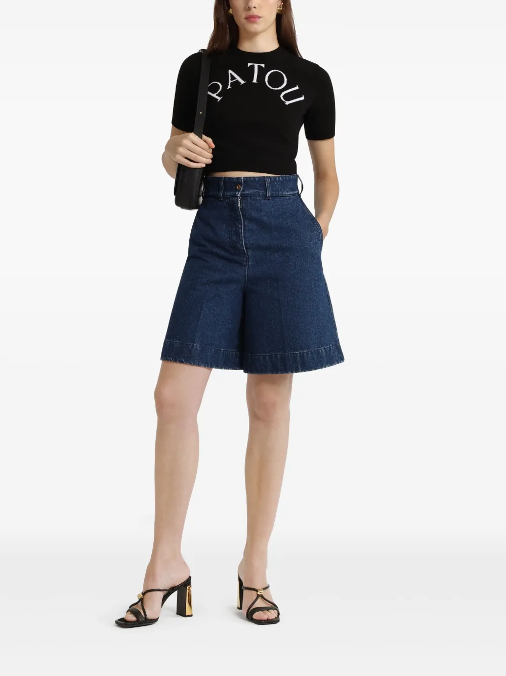 Patou Cropped T-shirt met logo-jacquard - Zwart