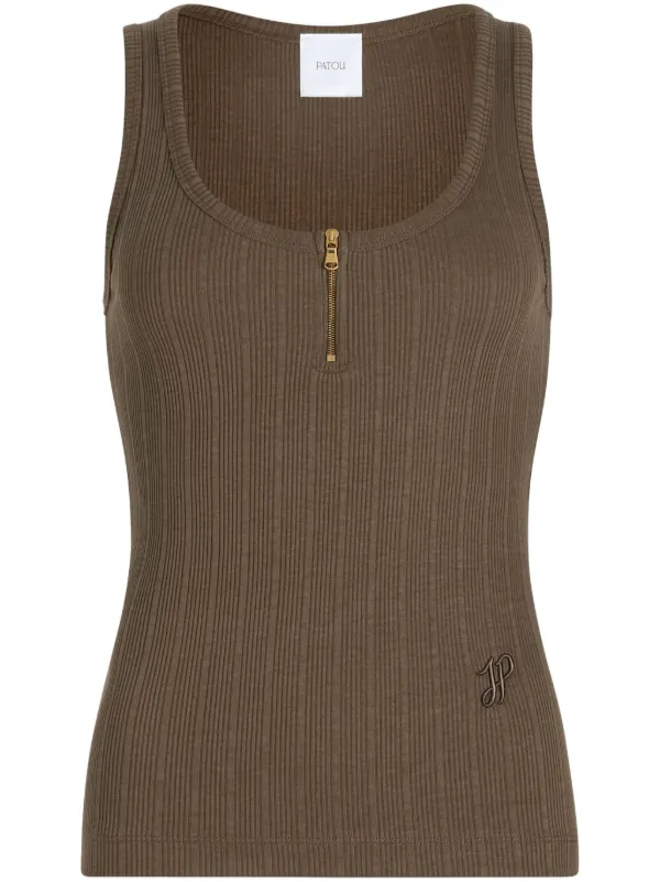 Patou Scoop-neck Ribbed Tank Top in Green