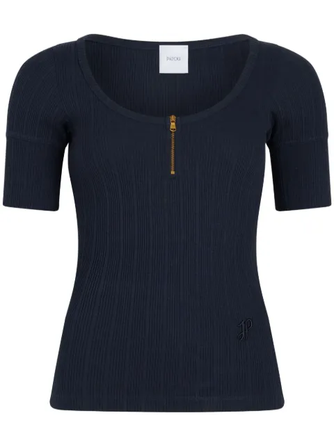 Patou playera tejida de canalé con cuello redondo