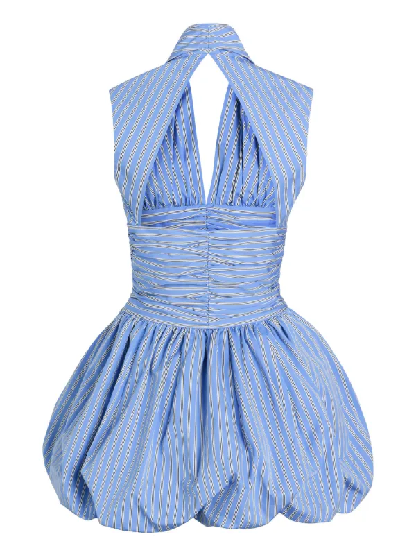 【PATOU】ブルーマー ストライプ コットン ミニドレス Patou Striped bubble-hem Mini Dress | Blue | FARFETCH