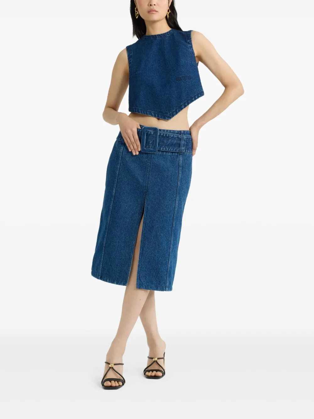 Patou Midi-rok met ceintuur - Blauw