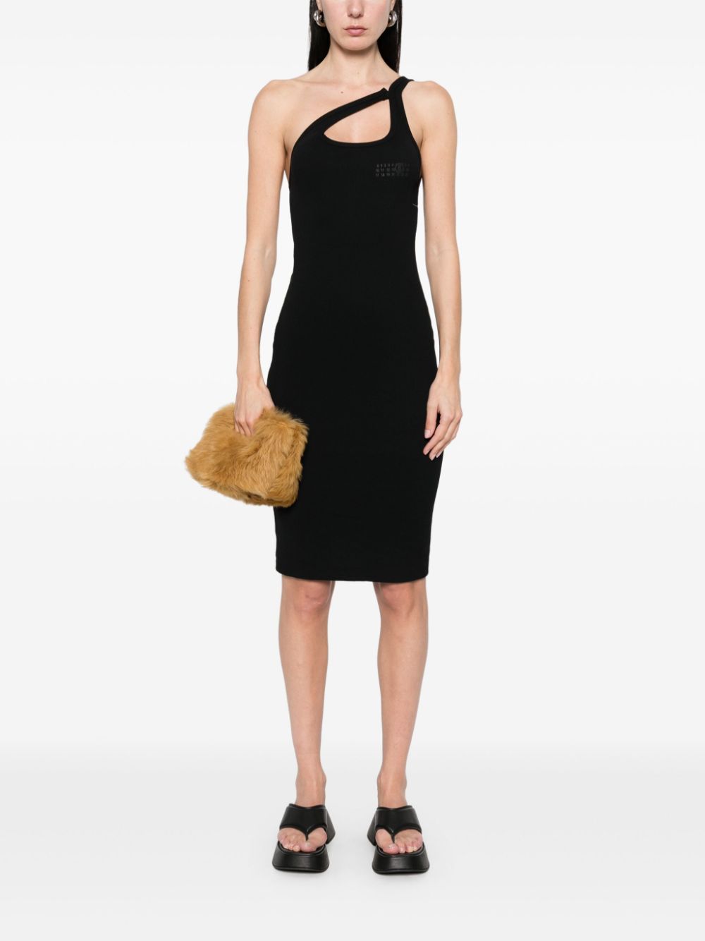 MM6 Maison Margiela Geribbelde midi-jurk - Zwart