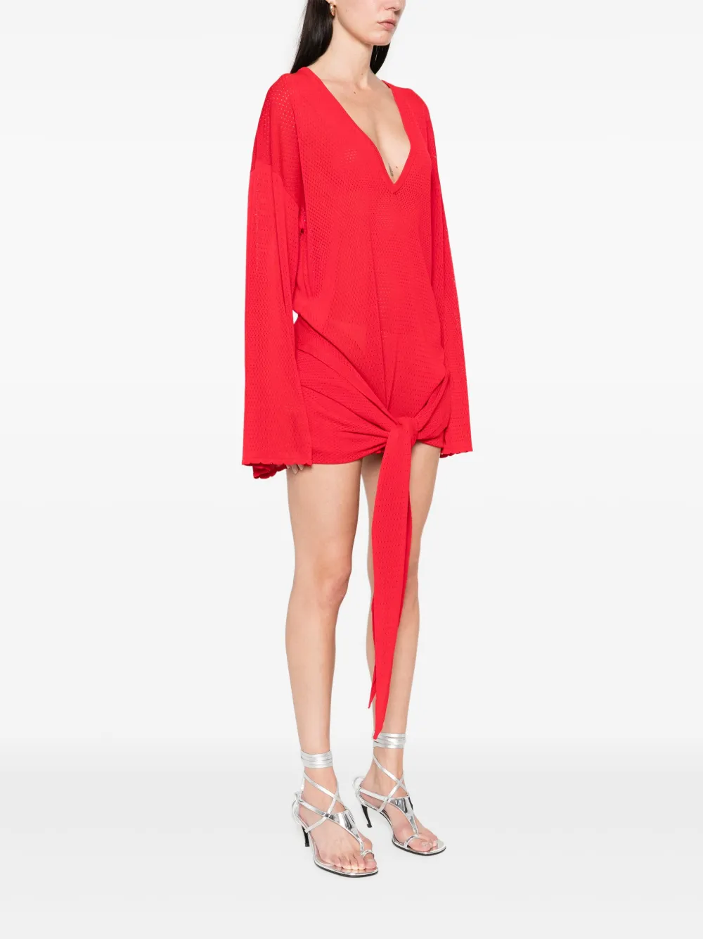 The Attico Geknoopte mini-jurk met V-hals Rood