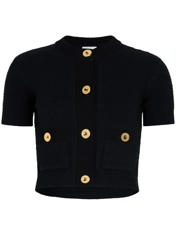 Patou Cropped Waffle-knit Cardigan in Blue