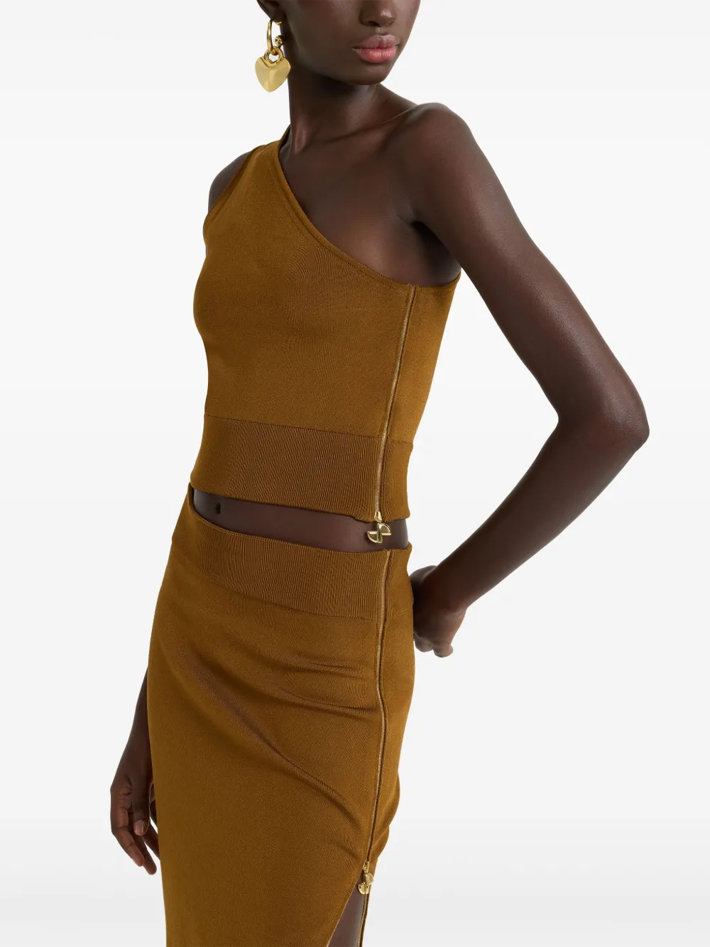 Patou One-shoulder Knit Top In Brown