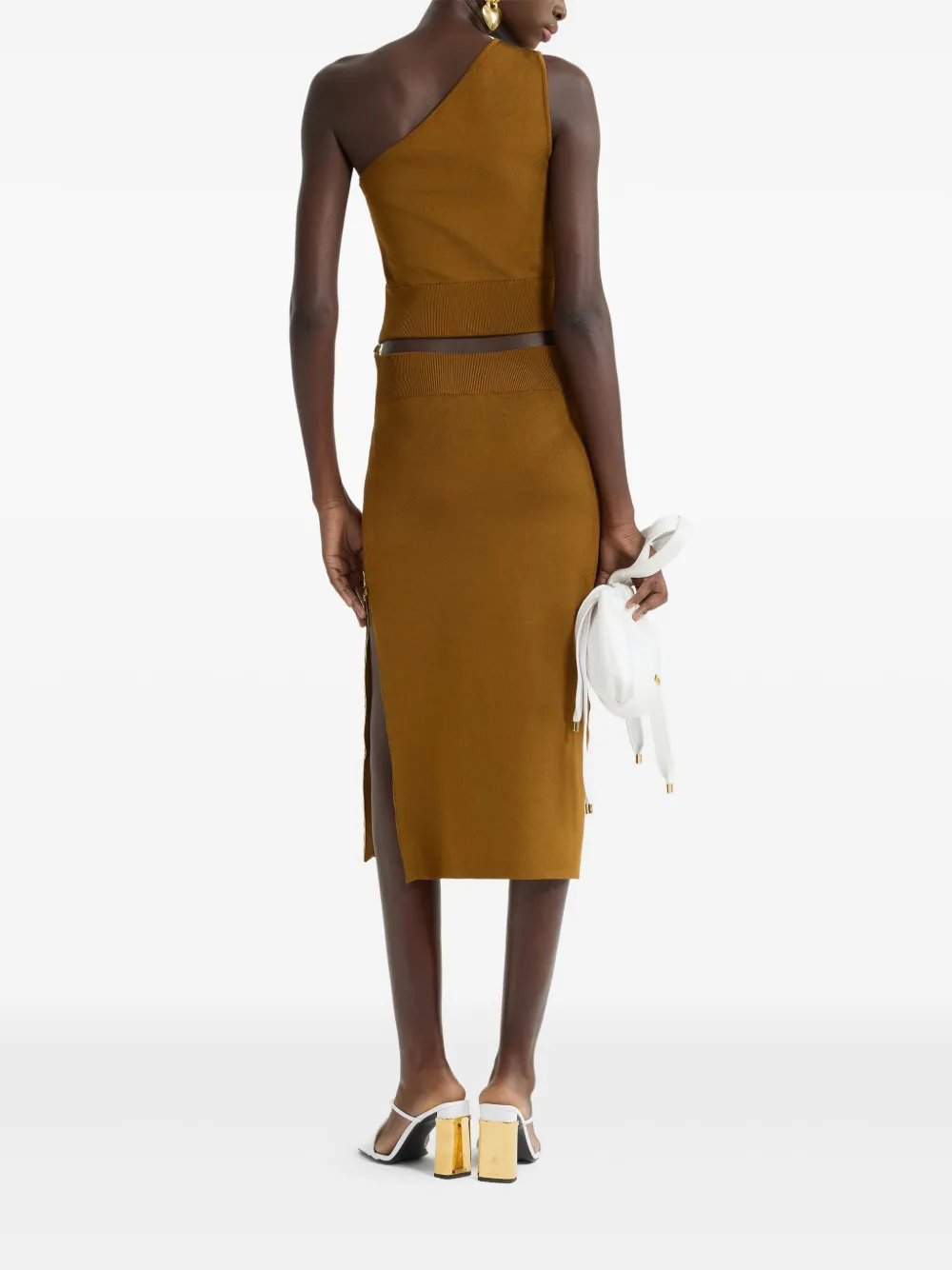 Patou One-shoulder Knit Top In Brown