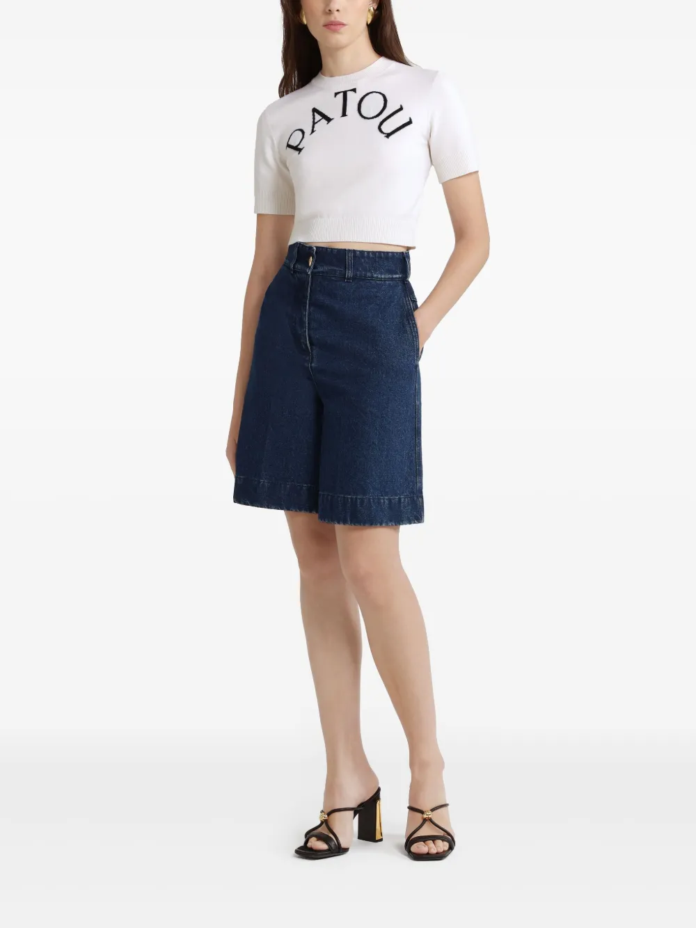 Patou Cropped T-shirt met logo-jacquard - Wit