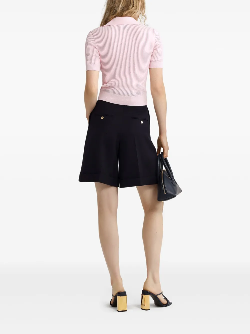 Patou Pink Ribbed Polo With V-neck In Pink