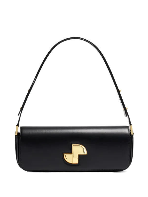 Patou Le Lock Leather Shoulder Bag in Black