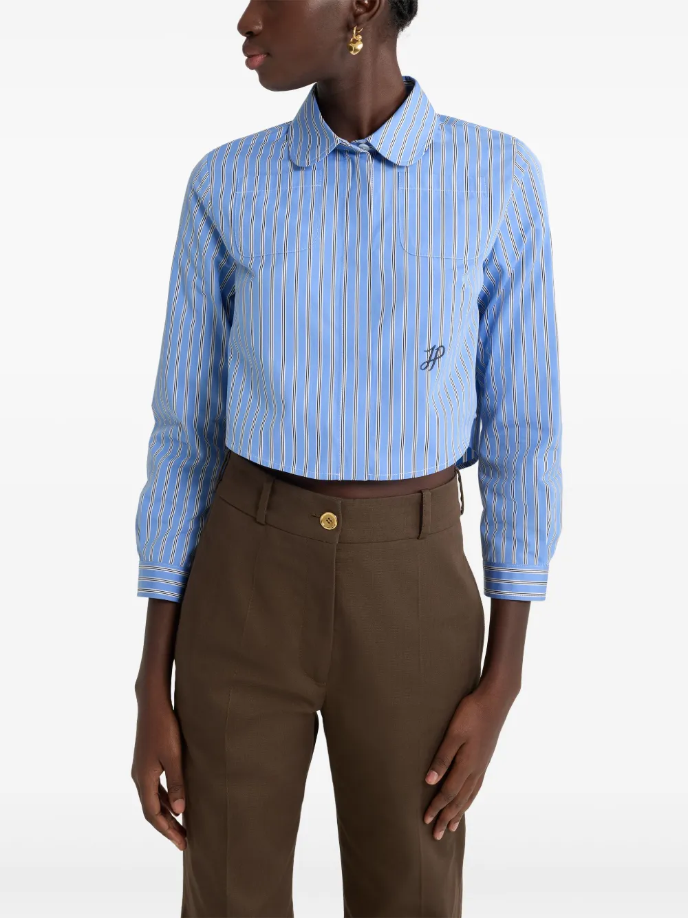 Patou Cropped popeline blouse met print Blauw