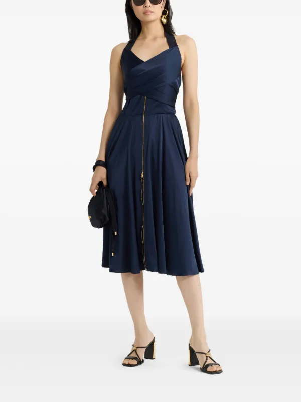 knee length dresses for ladies Cream Halter Neck Satin Midi Dress – Gabi Swimwear main image 1