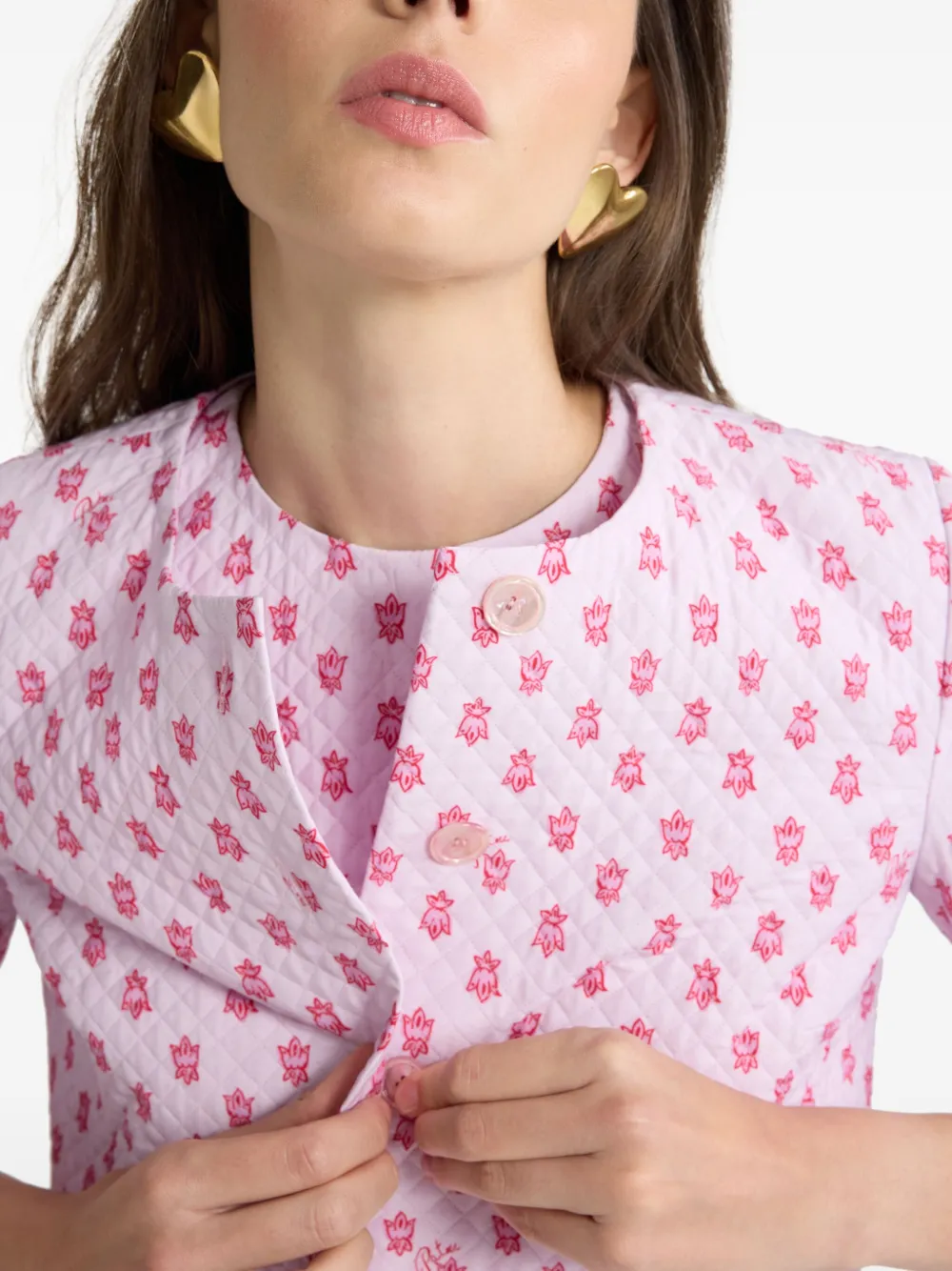 Shop Patou Floral-print Quilted Jacket In Pink