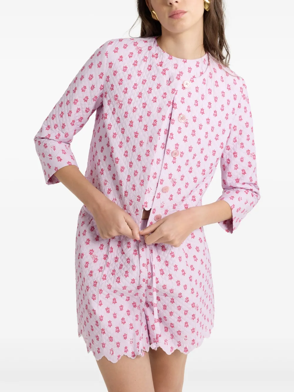 Shop Patou Floral-print Quilted Jacket In Pink