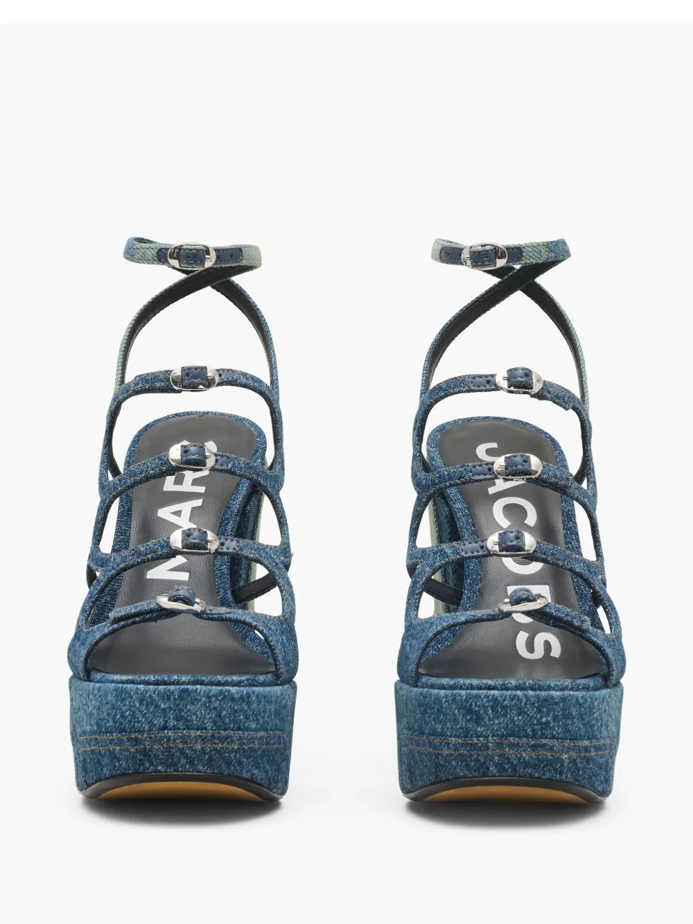 Marc Jacobs Kiki 125 Deconstructed Denim Platform Sandals In Multi