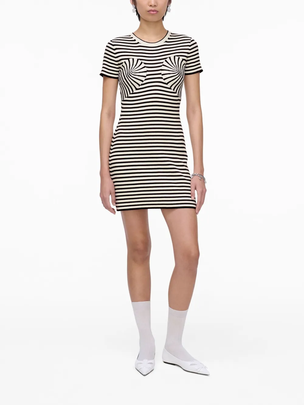 Marc Jacobs Womens Seamed-up Stripe Knitted Mini Dress Black And White In Weiss