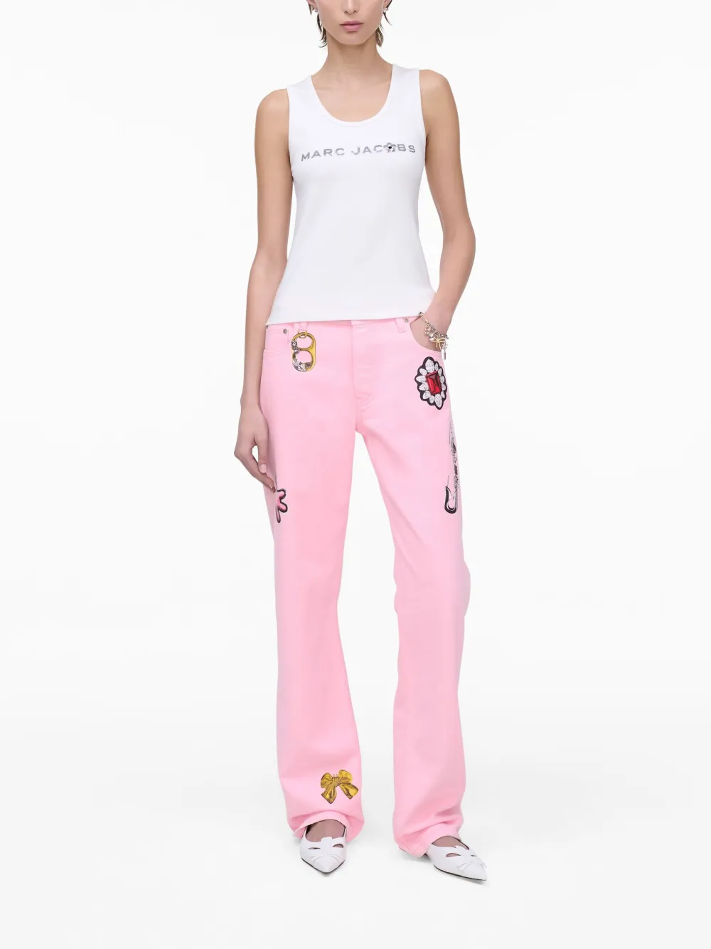 Marc Jacobs White Tank Top With Embroidered Logo In White