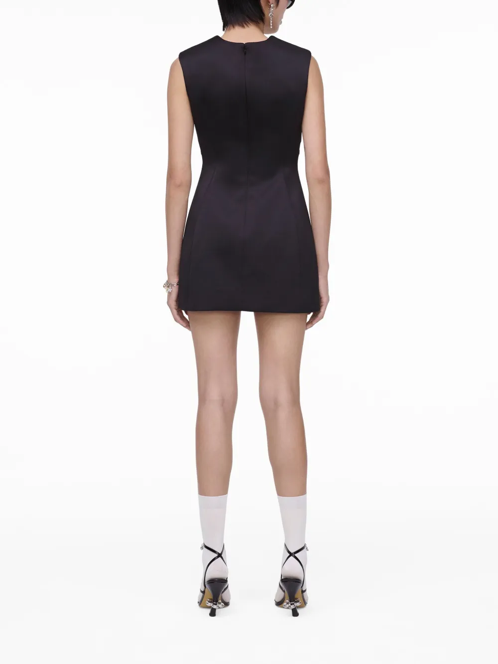 Marc Jacobs Seamed Up Satin Sleeveless Mini Dress In Black