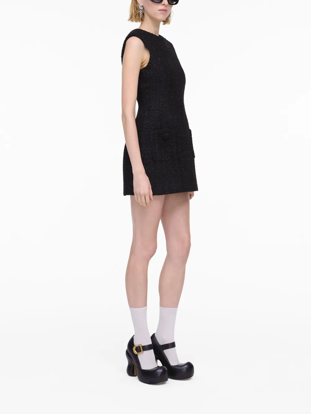 Marc Jacobs Sleeveless Tweed Mini Dress In Black