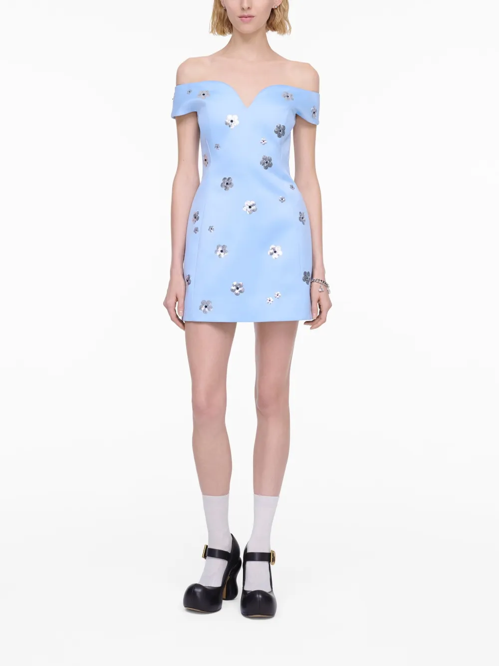 Marc Jacobs Daisy Sequined Off-the-shoulder Mini Dress In Blue