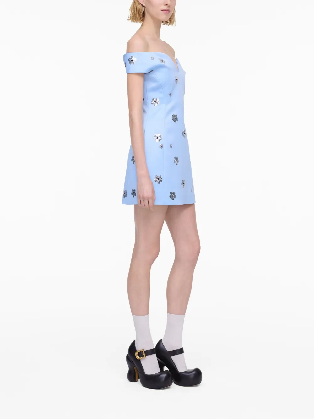 Marc Jacobs Daisy Sequined Off-the-shoulder Mini Dress In Blue