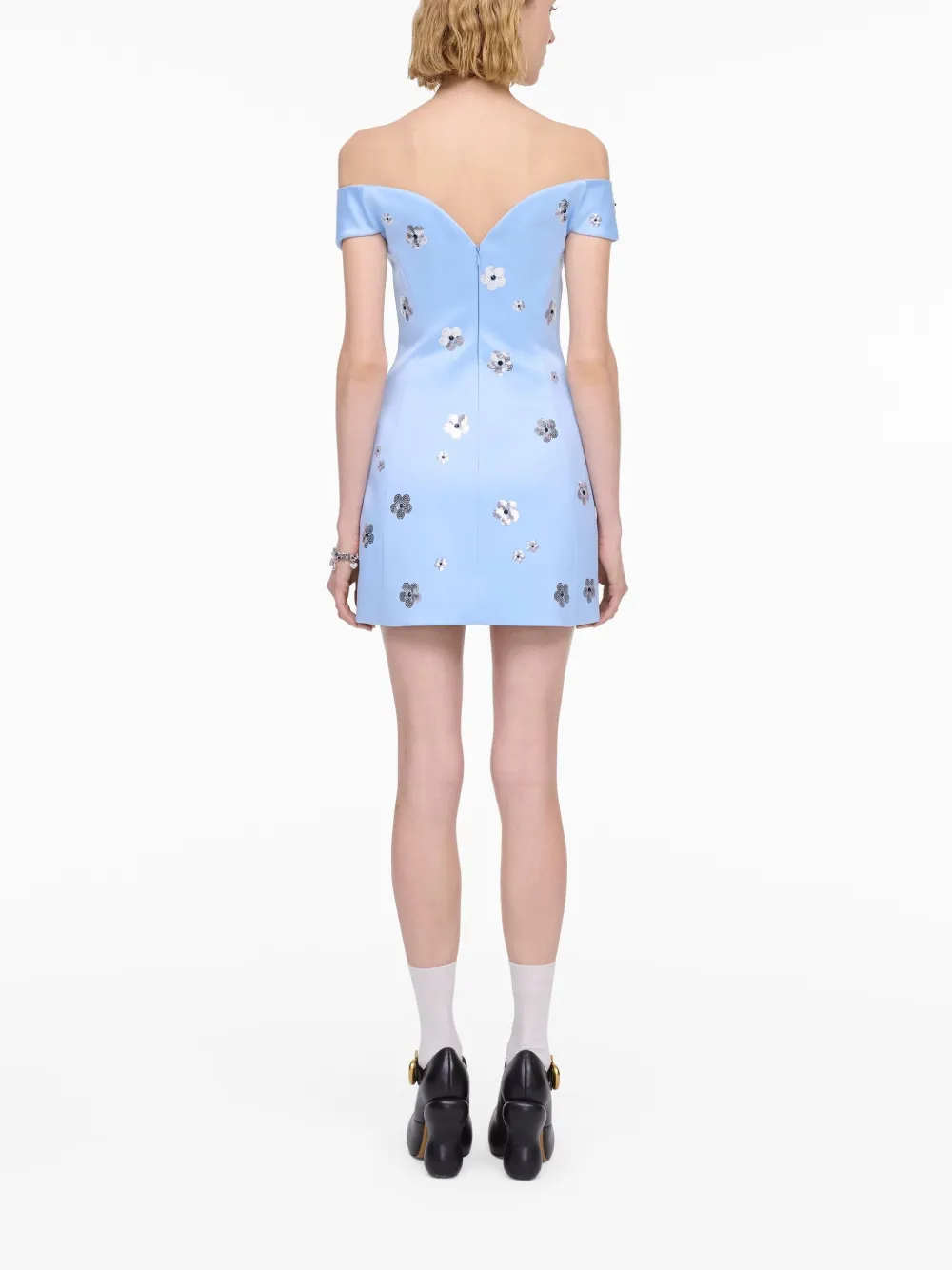 Marc Jacobs Daisy Sequined Off-the-shoulder Mini Dress In Blue