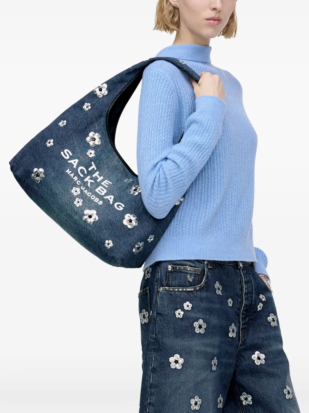 Marc Jacobs The Sequin Daisy Denim Sack shopper Blauw
