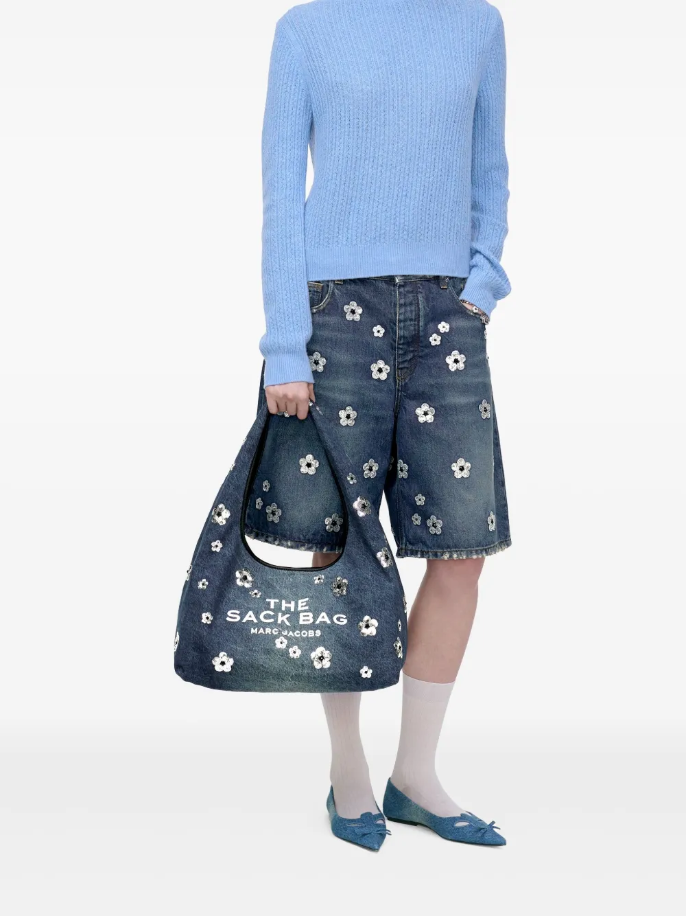 Marc Jacobs The Sequin Daisy Denim Sack shopper - Blauw