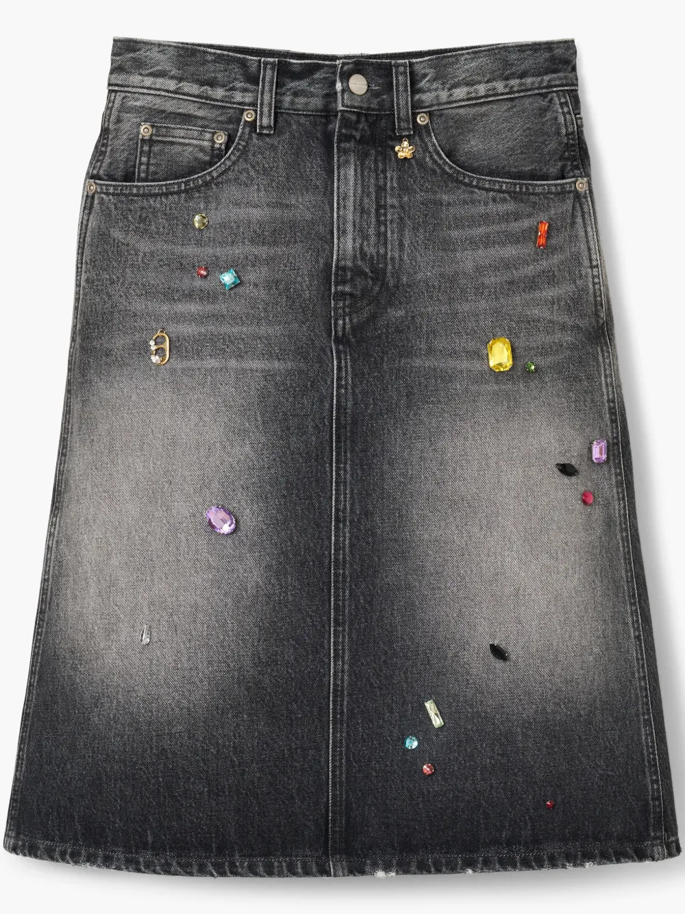 Marc Jacobs Midi Denim Skirt With Back And Front Pockets In Grey