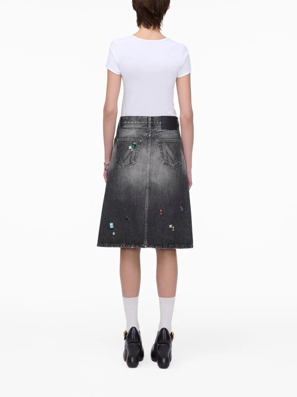 Marc Jacobs Midi Denim Skirt With Back And Front Pockets In Grey