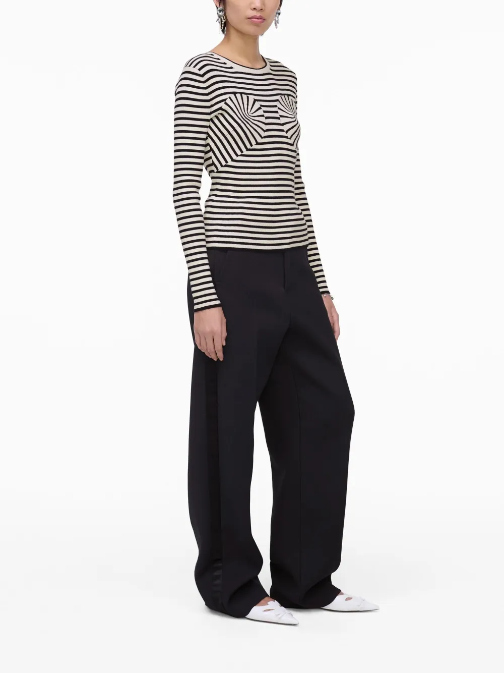 Marc Jacobs Ribbed Striped Round Neck Knitwear In Black