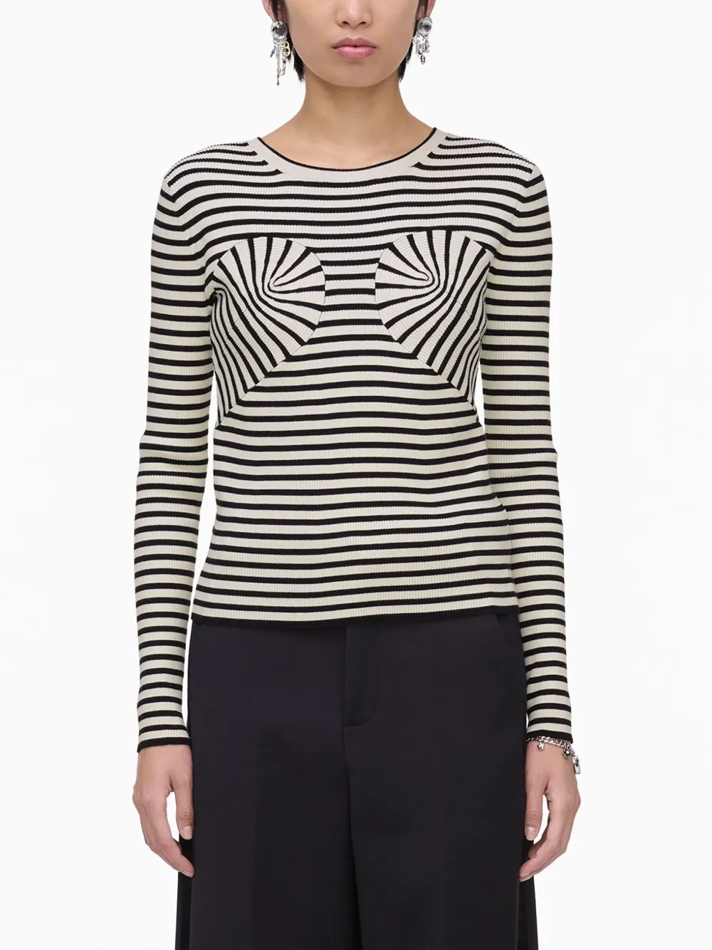 Marc Jacobs Ribbed Striped Round Neck Knitwear In Black