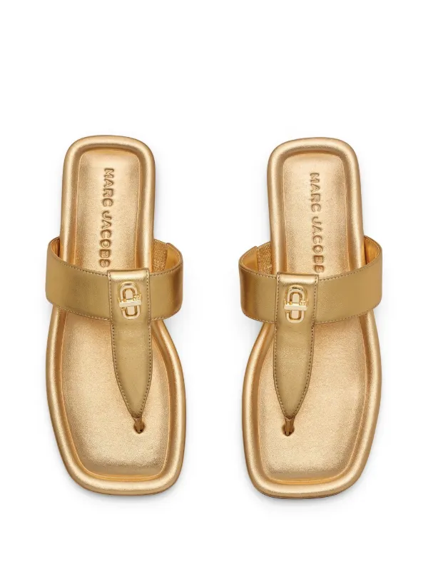 【関税込み】The Dual T Sandals - Marc Jacobs - Leather - Bro Marc Jacobs The Dual T Sandals | Gold | FARFETCH