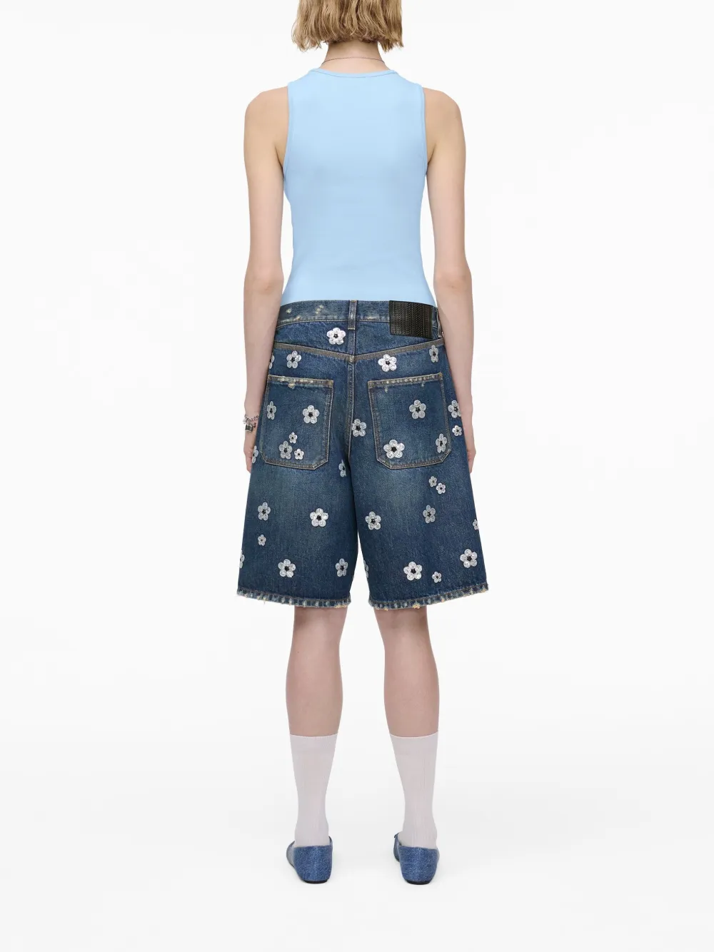 Marc Jacobs Denim Bermuda Shorts With Daisy Sequins In Blue