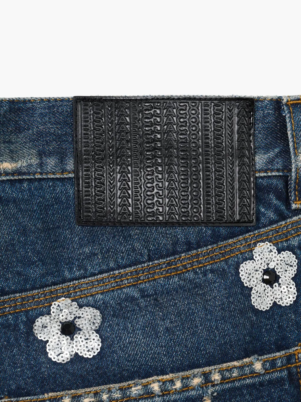 Marc Jacobs Denim Bermuda Shorts With Daisy Sequins In Blue