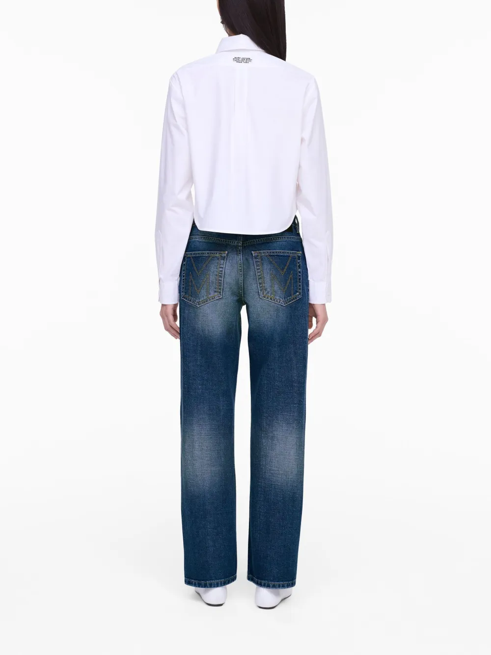 Marc Jacobs Womens The Cropped Text-embroidery Cotton Shirt White In White