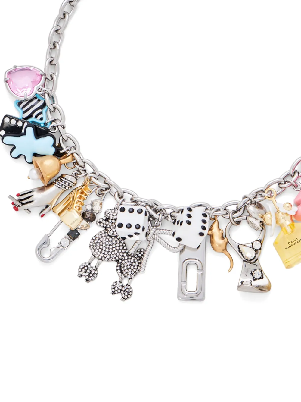 Marc Jacobs Sticker Charm Statement Necklace In Silver