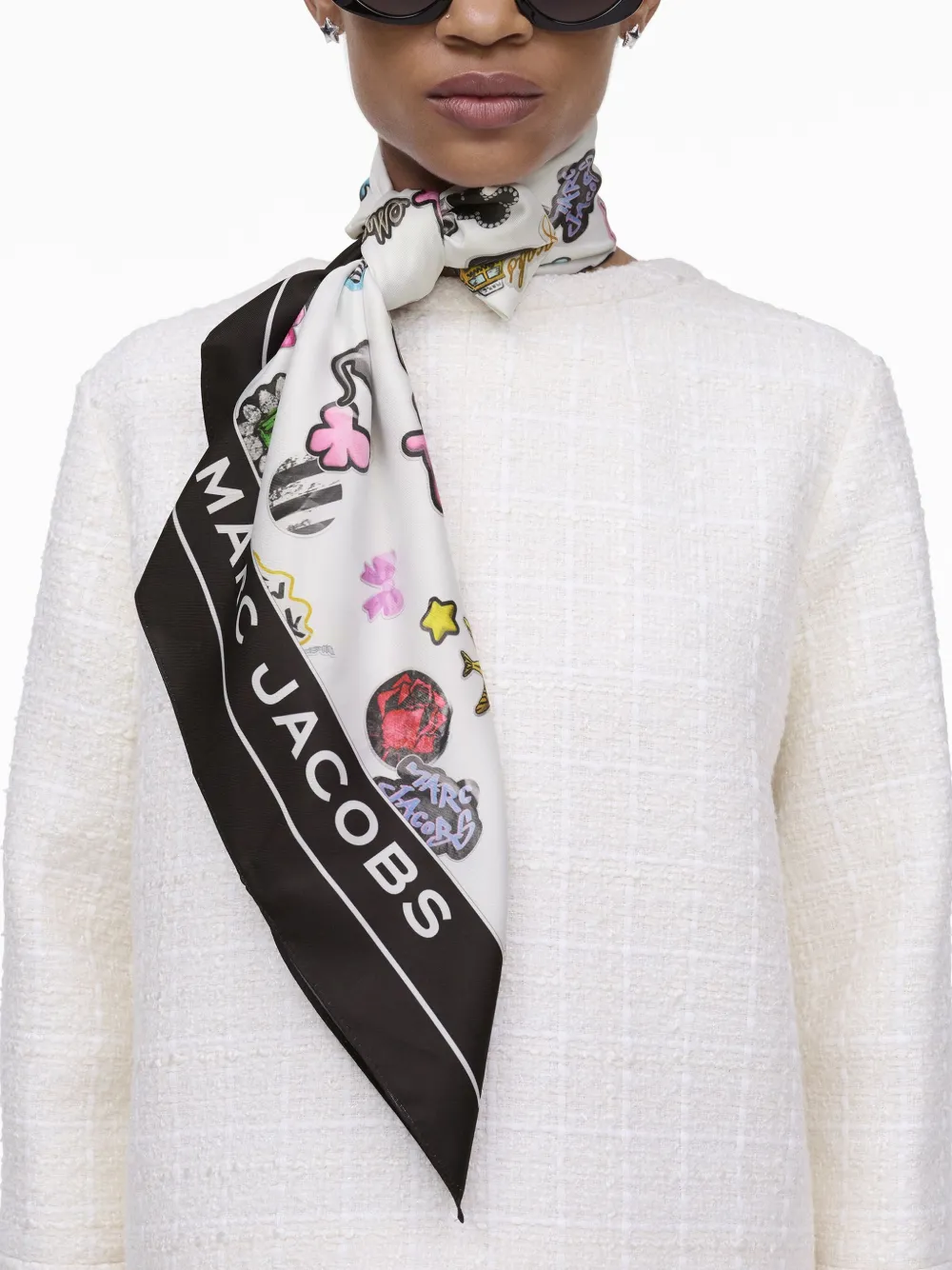 Marc Jacobs Multicolor Stick Print Scarf In White