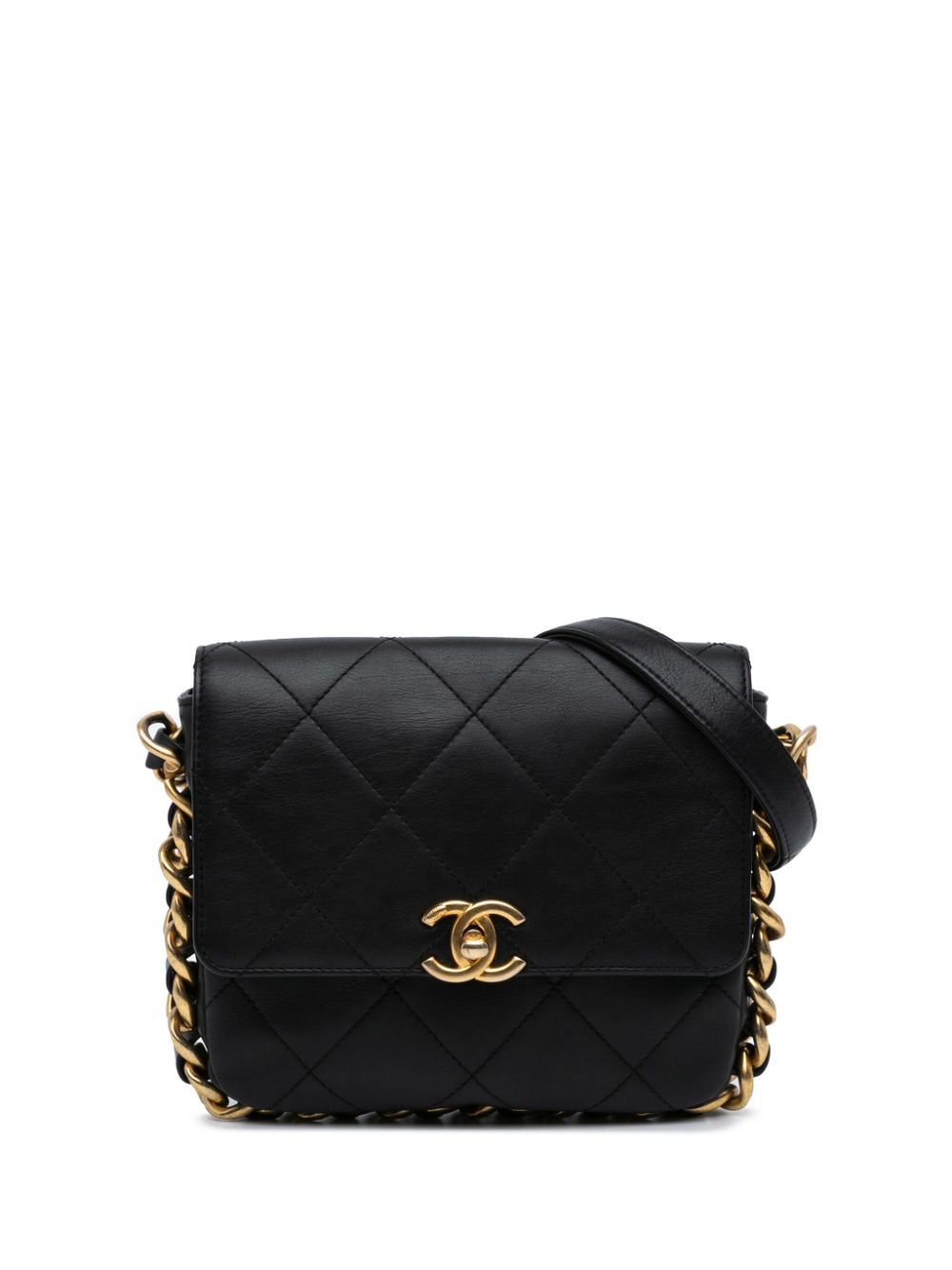 CHANEL Pre-Owned 2021-2023 Small Quilted Calfskin Framing Chain Flap crossbody bag - Black