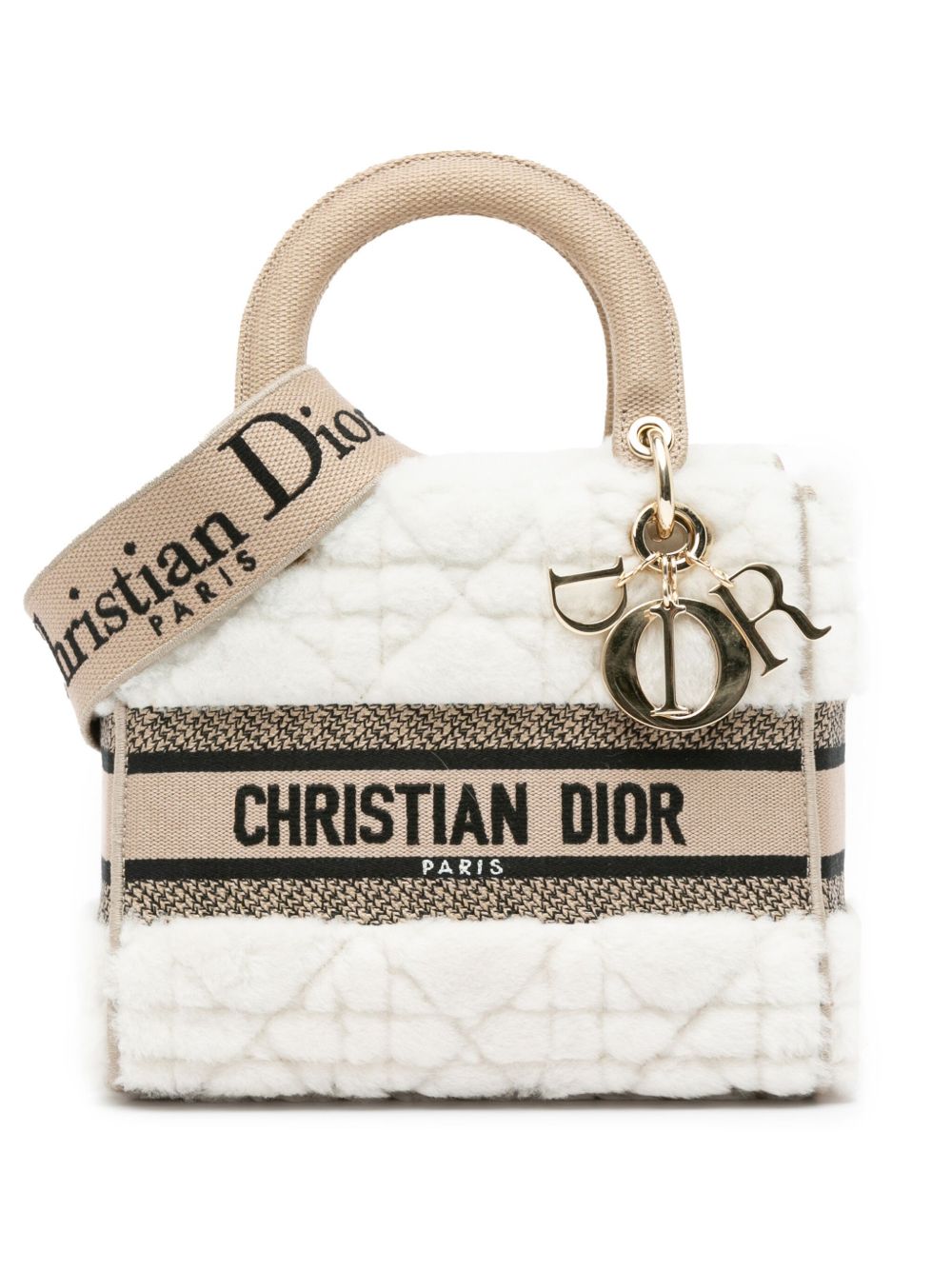 Christian Dior Pre-Owned 2023 Medium Shearling Cannage Lady D-Lite satchel - White