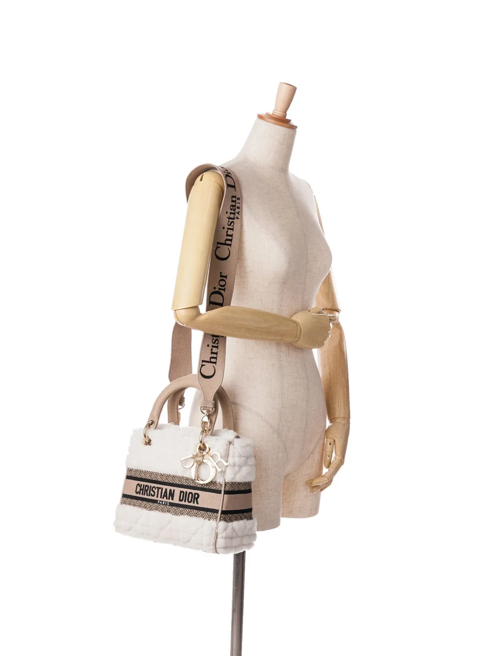 Christian Dior Pre-Owned 2023 Medium Shearling Cannage Lady D-Lite satchel - WHITE