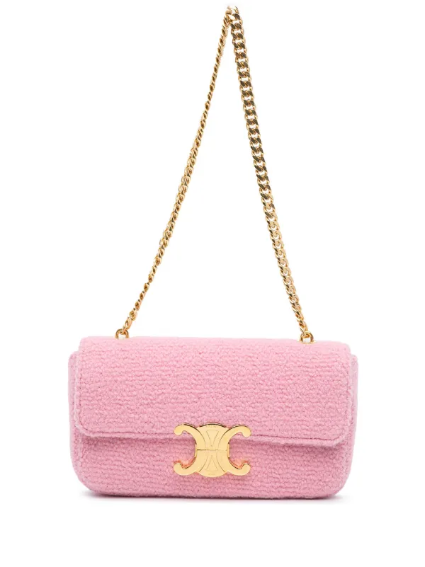 Celine Pre Owned 2022 Tweed Triomphe Claude Chain Shoulder Bag Pink FARFETCH IL