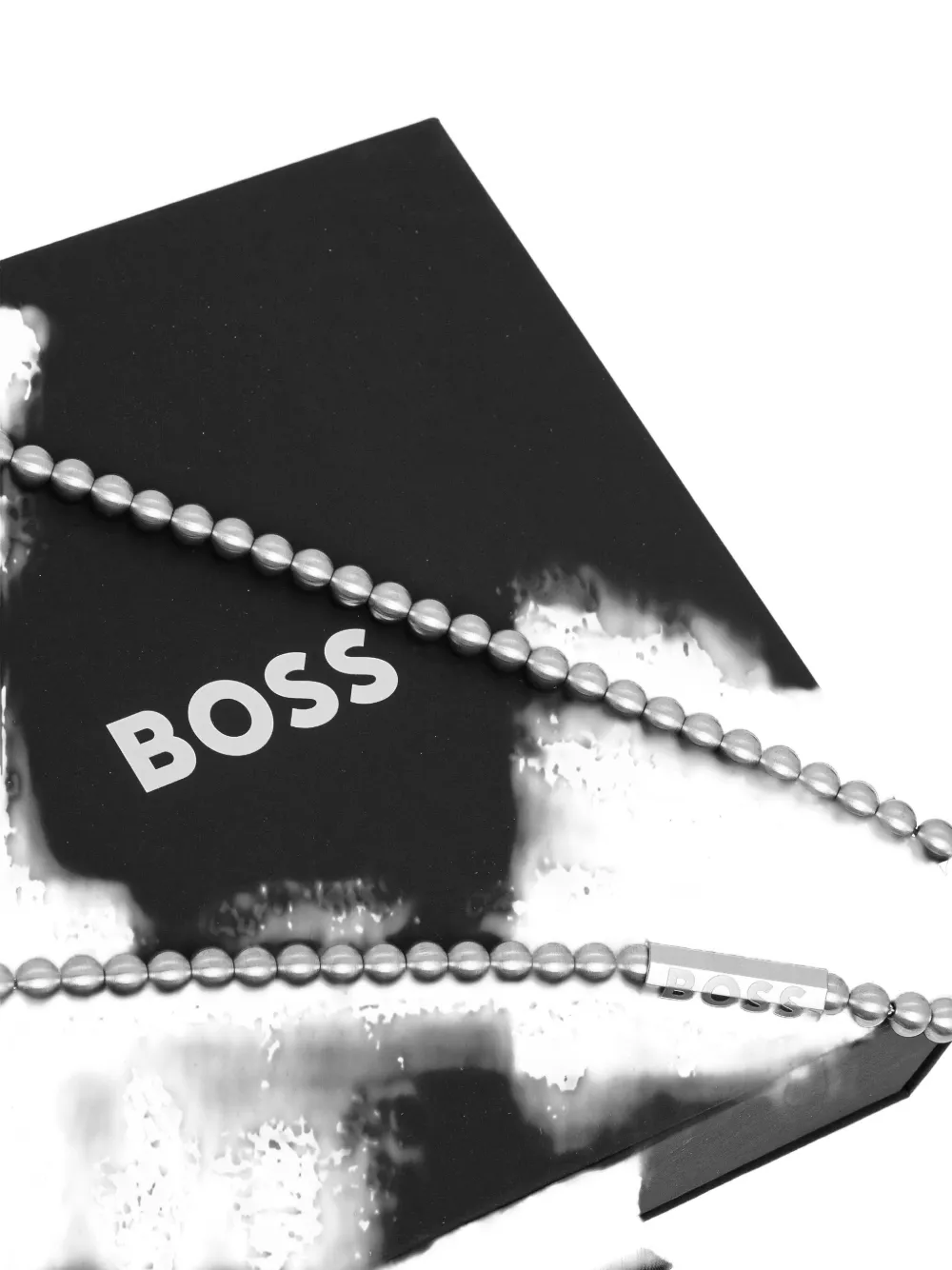 Hugo Boss Beaded Bar Necklace In Metallic